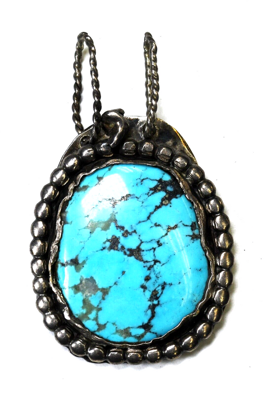 Sterling Silver Klemgards Oval Turquoise Slider Pendant 2.5" x 38mm