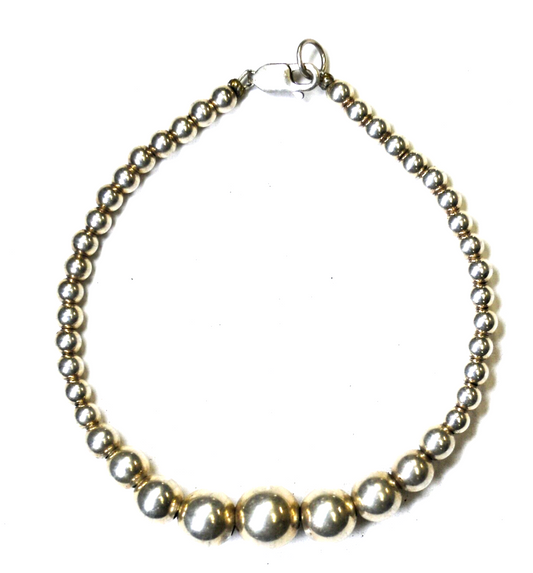 Sterling Silver Graduated Bead Bracelet 4-9mm 7.5"