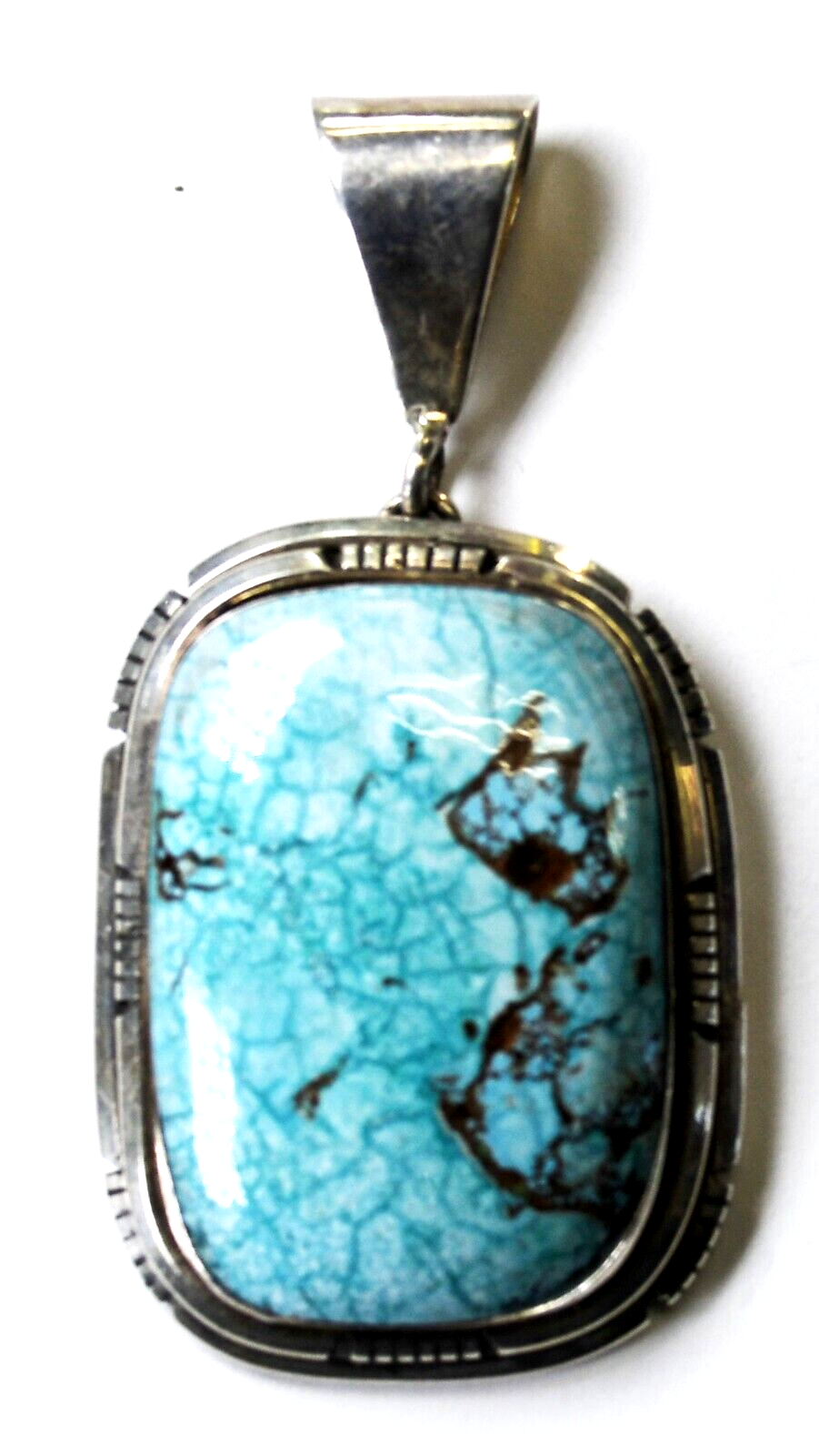Sterling Skeets Pale Turquoise Rectangle Pendant 58mm x 30mm