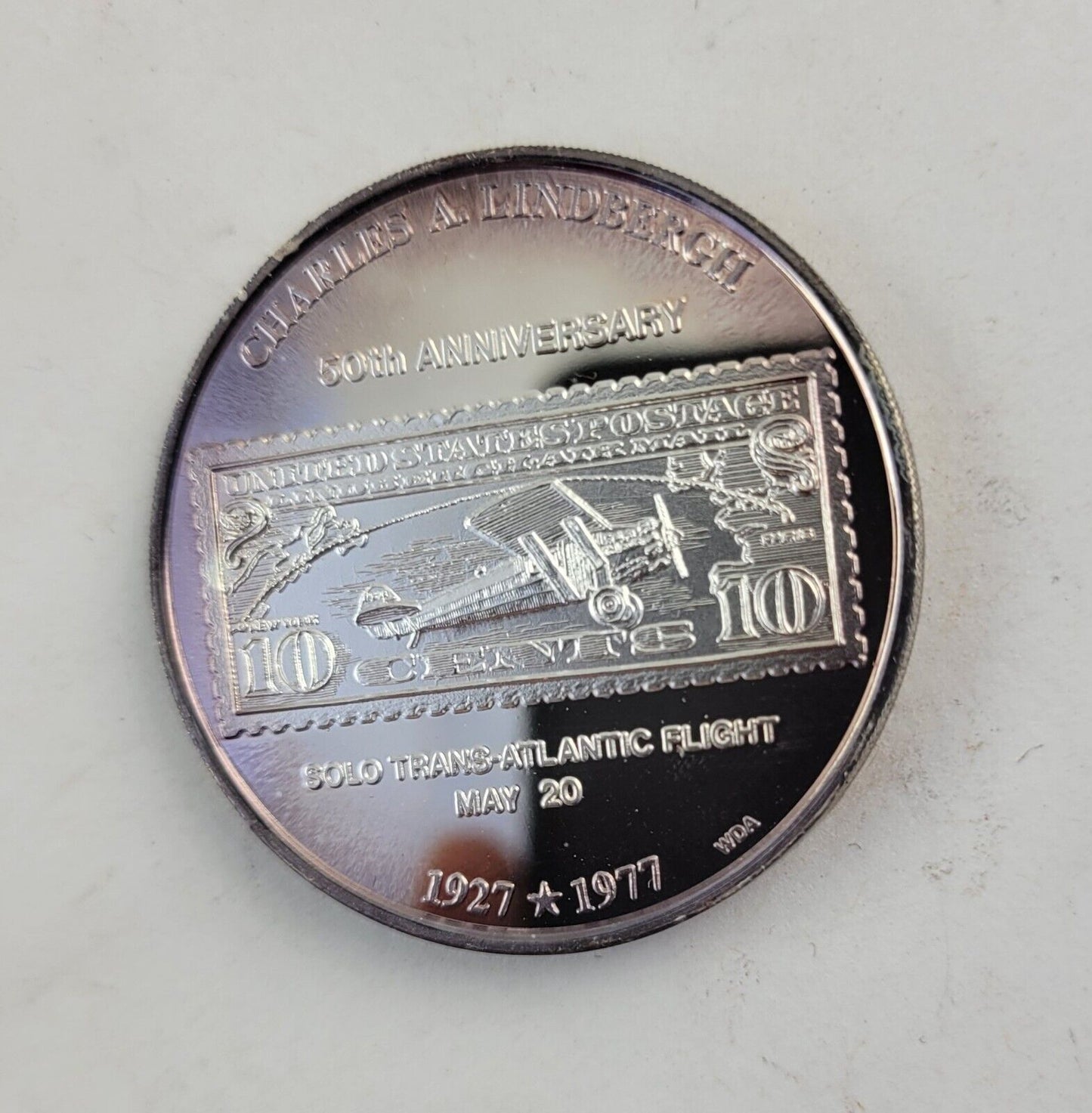 Charles A. Lindbergh 50th Anniversary 1oz .999 Fine Silver Trans-Atlantic Flight