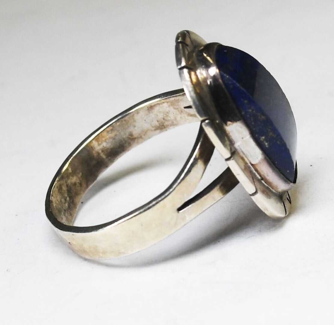 Sterling Silver Oval Lapis Stripe Halo Ring 22mm Size 9