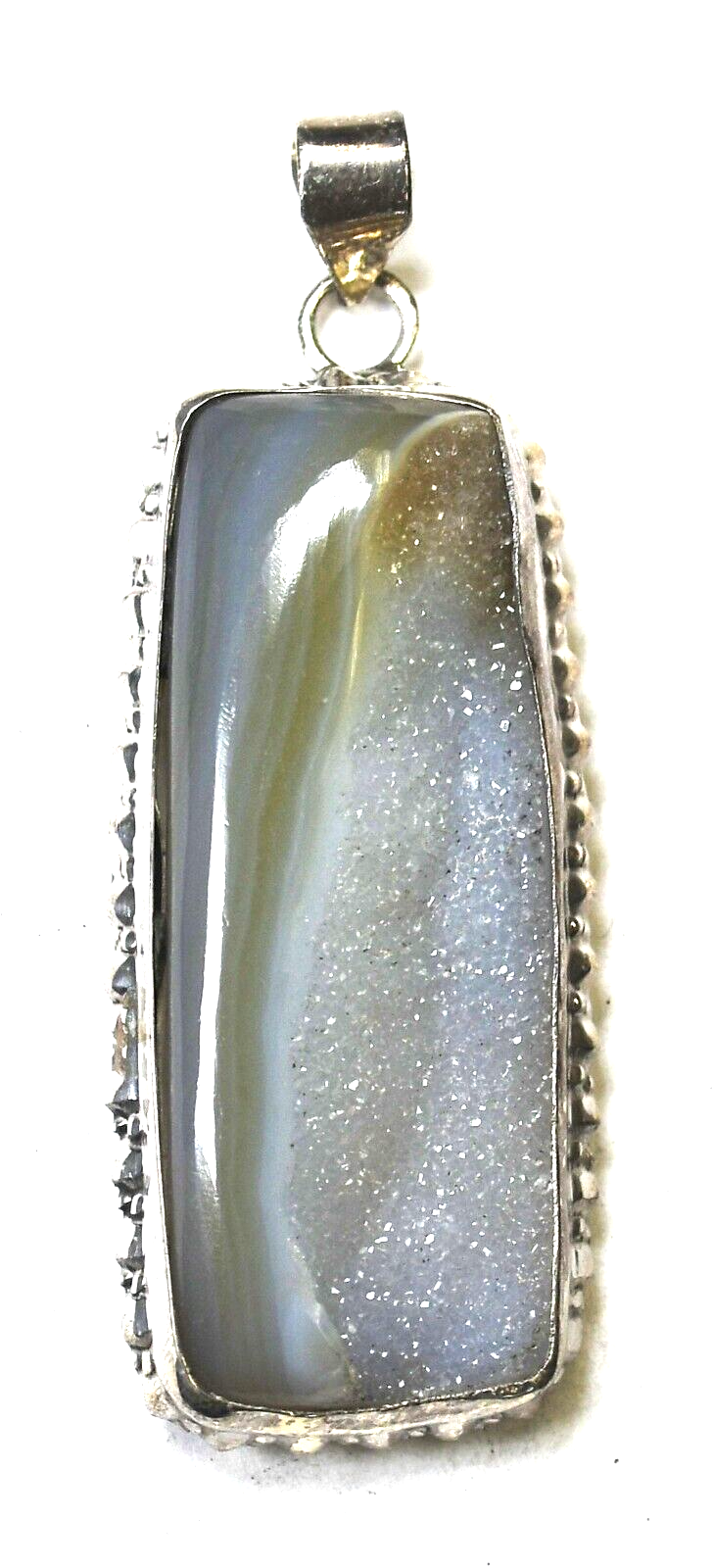 Sterling Silver Druzy Quartz Rectangle Pendant 2.5" x 23mm