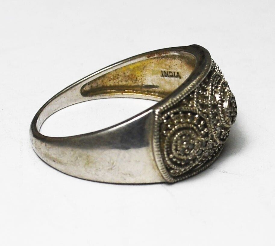 Sterling Silver Diamond Pave Cluster Ring 11mm Size 10.5