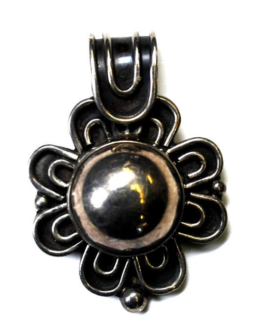 Sterling Silver Flower Large Bale Heavy Pendant 51mm x 36mm