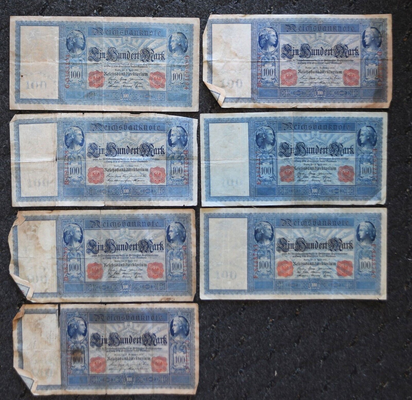 7- 1910 Germany 100 One Hundred Mark Reichsbanknotes
