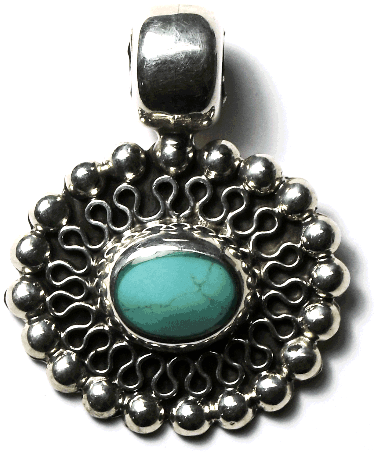 Sterling Silver Sun Rays Flower Dyed Howlite Turquoise Pendant 40mm x 32mm