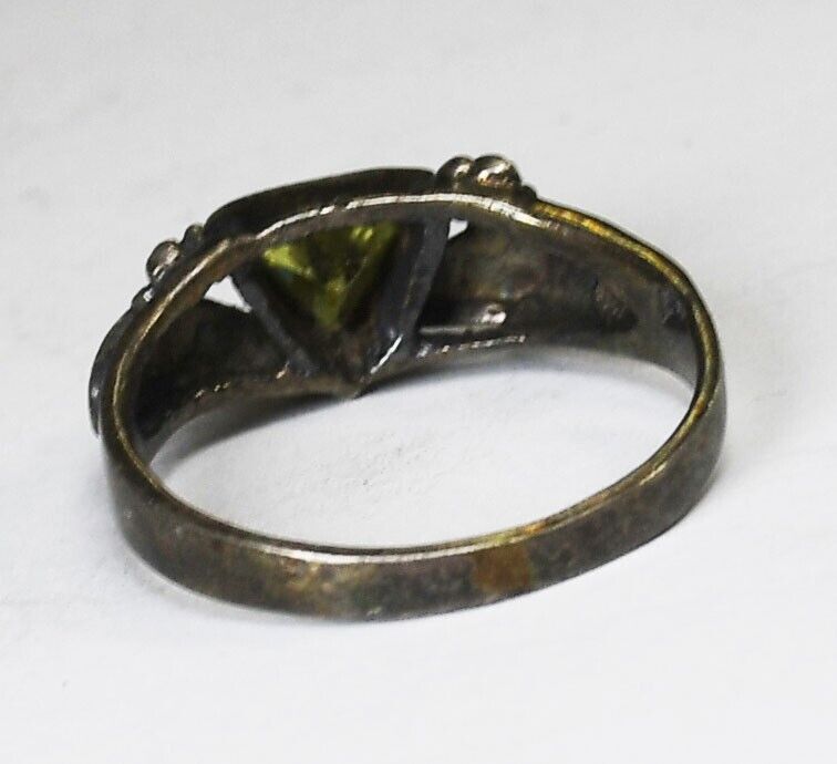 Sterling Silver Trillion Citrine Leaf Floral Edge Ring 7mm Size 6