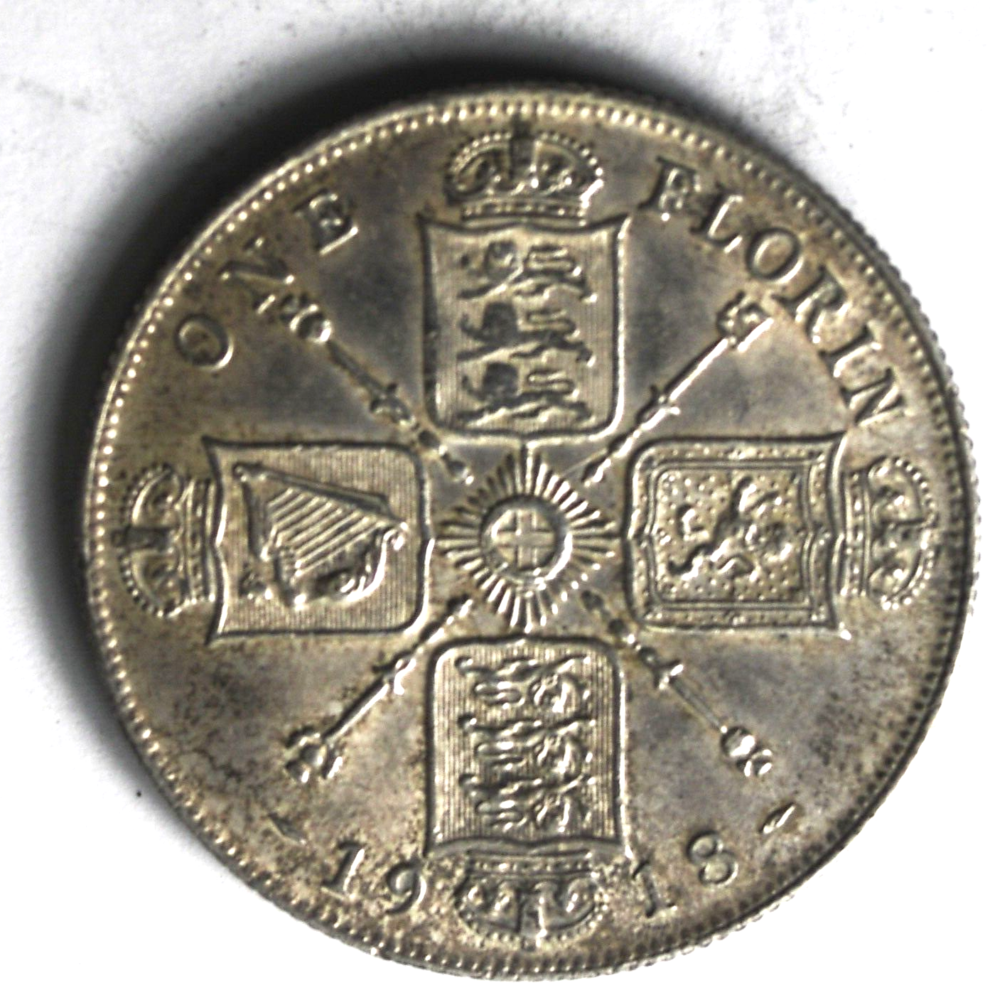 1918 Great Britain Florin Two Shillings KM# 817 Silver Coin AU Cleaned