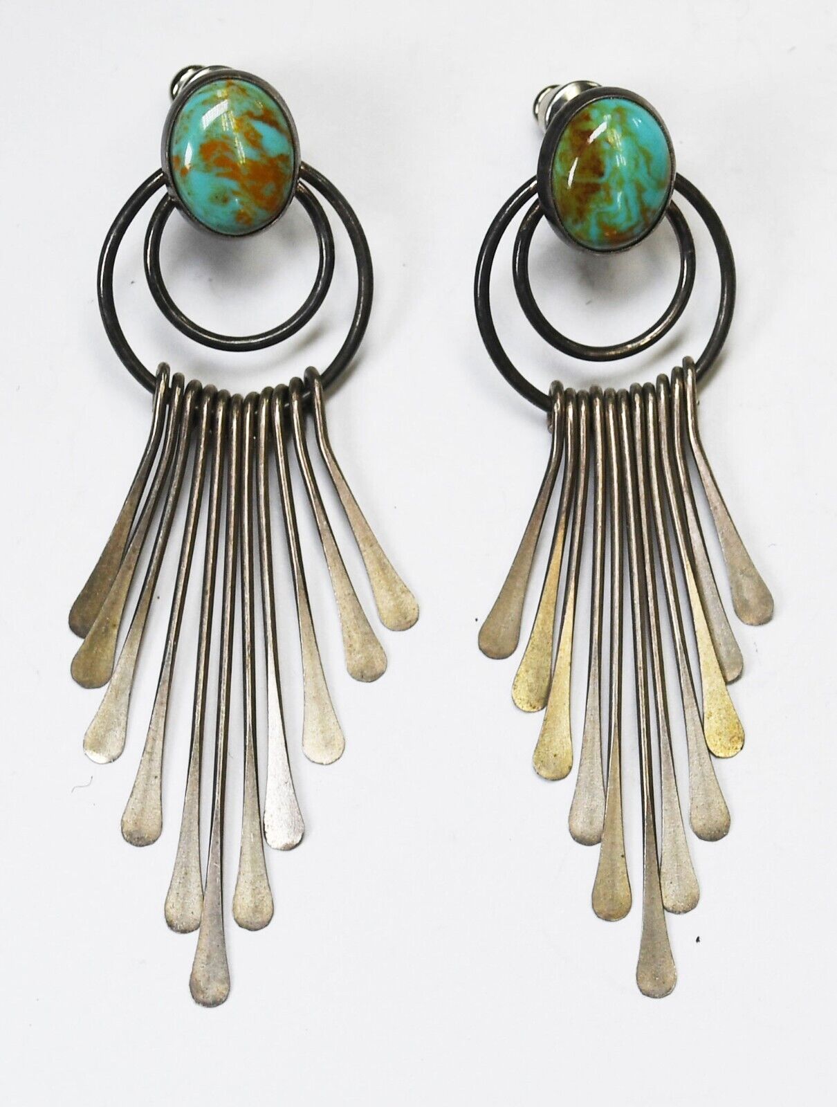 Sterling Silver Quoc QT Oval Turquoise Chandelier Dangle Earrings 58mm x 17mm