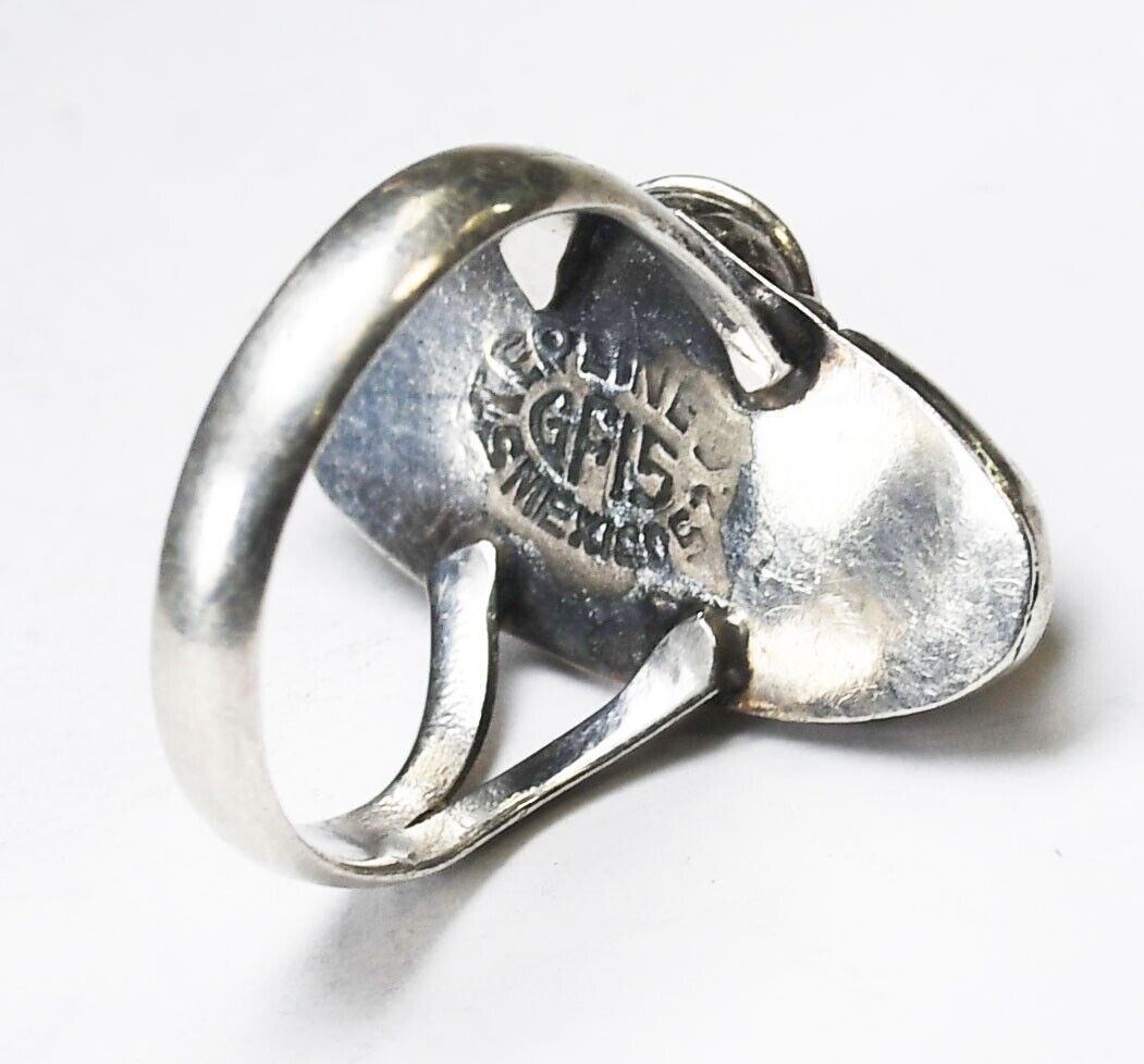 Sterling Silver Mexico GFIS Oval Sodalite Floral Ring 26mm Size 8