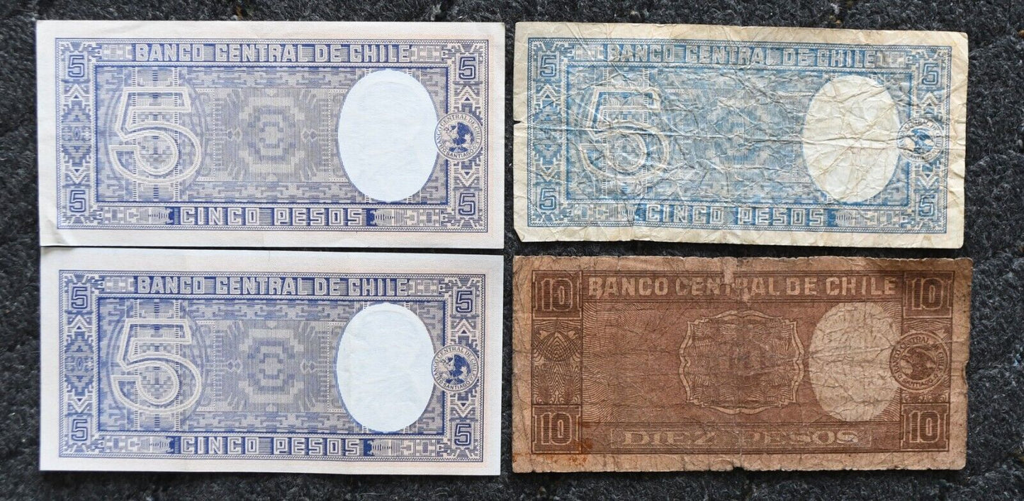 4- Chile Five & Ten 5 10 Pesos Banknotes 1933-58
