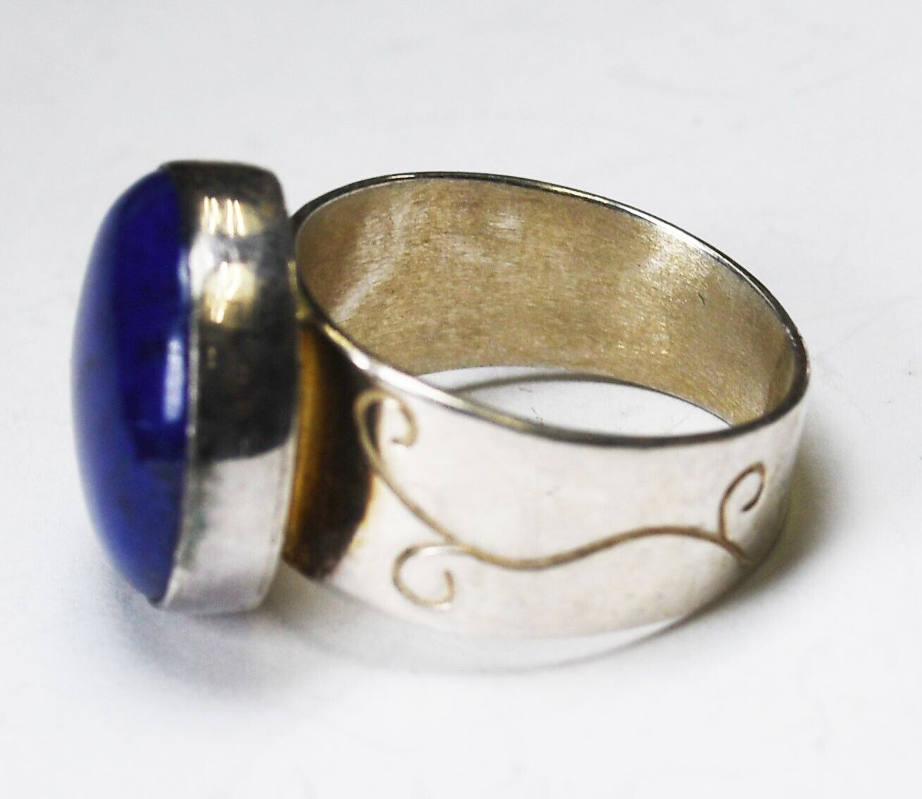 Sterling Silver Desert Rose Round Blue Lapis Ring 15mm Size 7