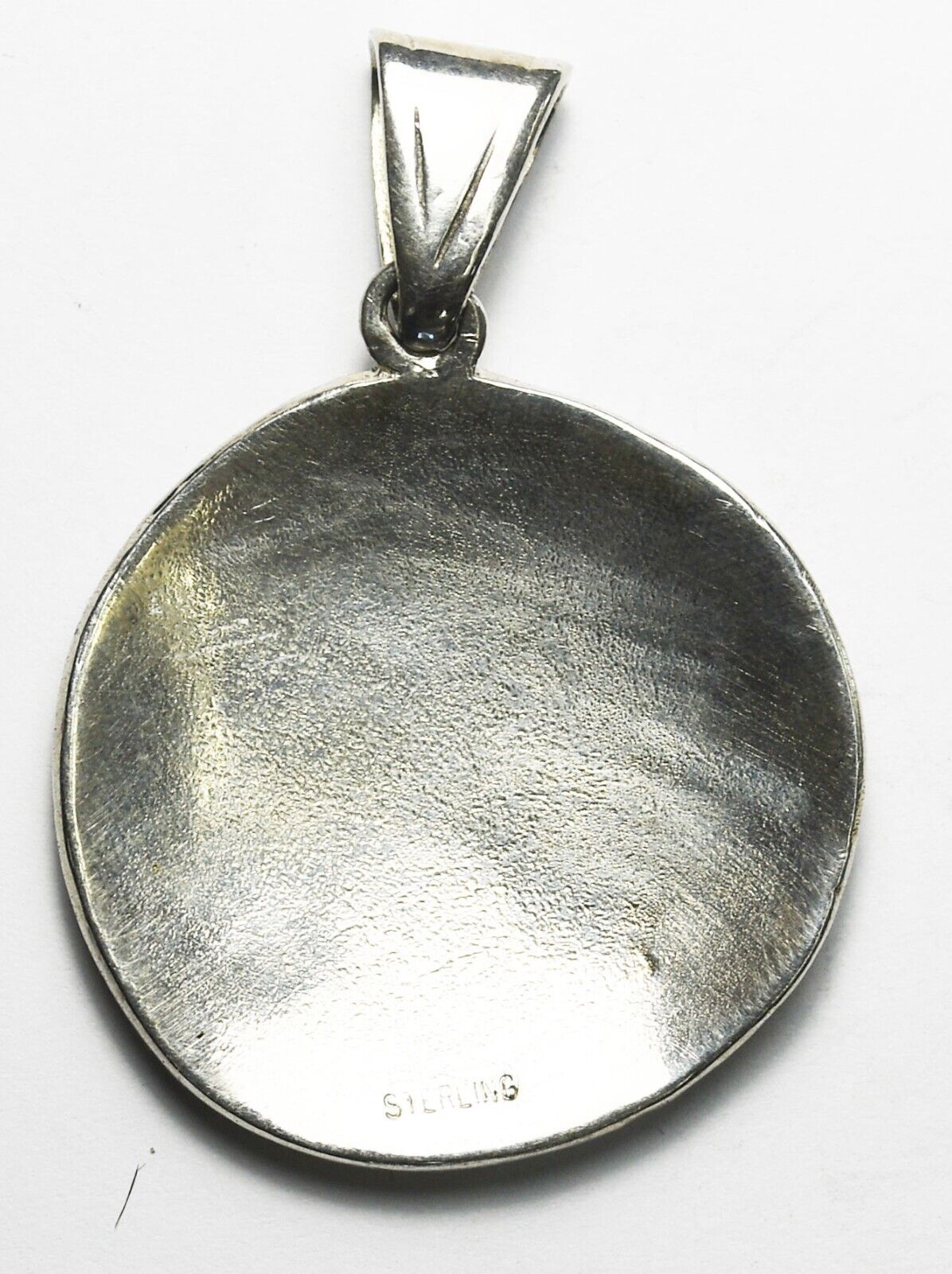 Sterling Silver Round Disc Kokopelli Pueblo Pendant 46mm x 33mm