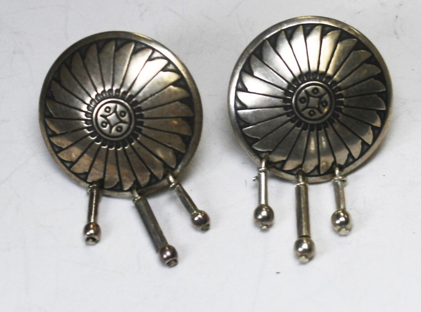 Silver Tone Round Concho Beaded Earrings 28mm x 18mm