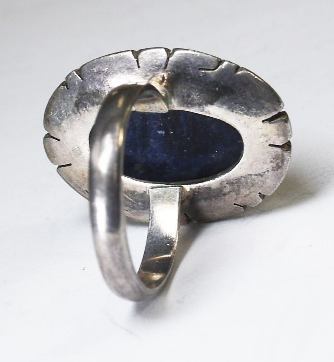 Sterling Silver Oval Sodalite Cutout Halo Ring 22mm Size 10.75