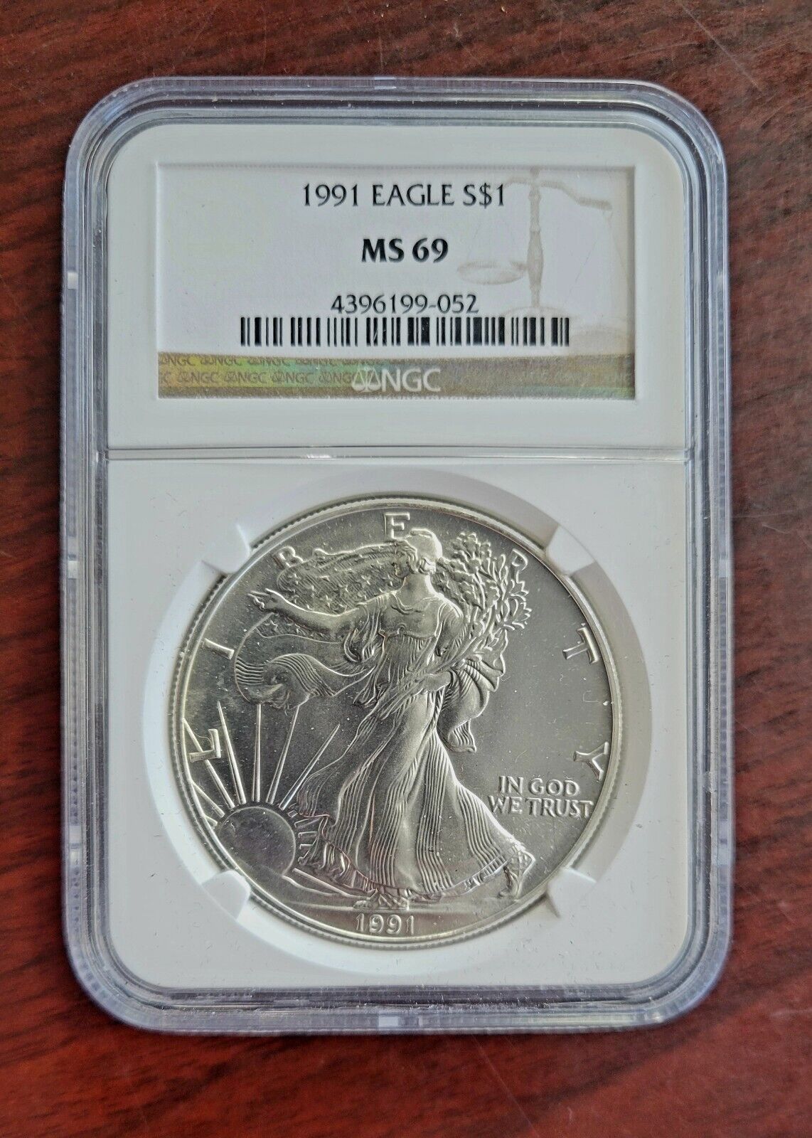 1991 $1 Silver Eagle NGC MS69 Dollar Brown Label Holder .999 Fine Silver 1oz.