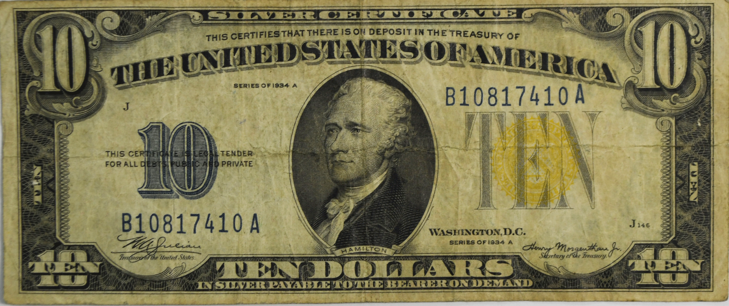 1934 A $10 Silver Certificate Note WWII Emergency Issue North Africa B10817410A