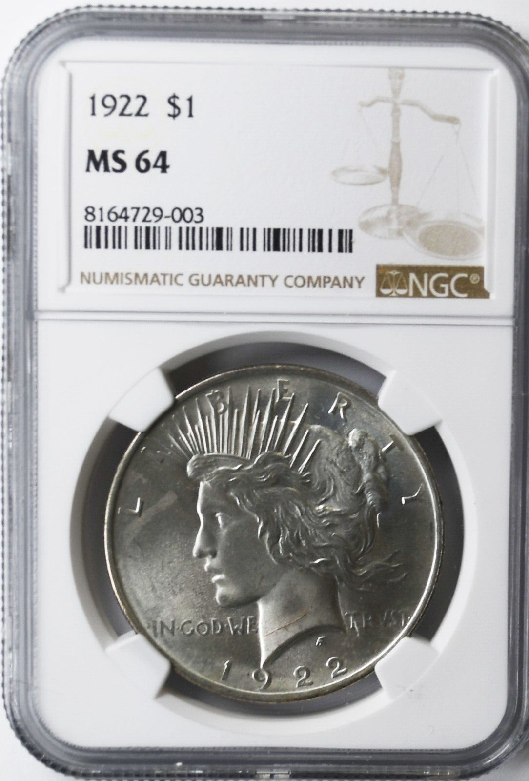1922 $1 Peace Silver One Dollar US NGC MS64 Philadelphia