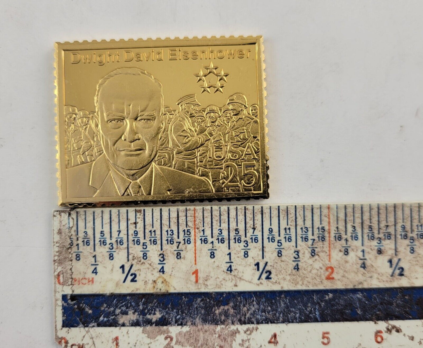 USPS United We Stand .999 Fine Silver Gold Plated Stamp Dwight D Eisenhow .87oz.