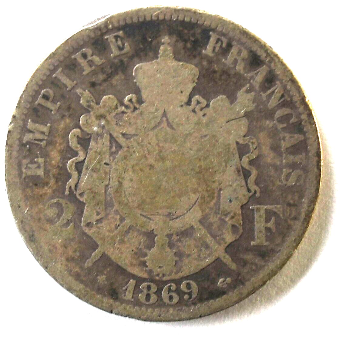 1869 A France 2 Two Francs Silver Coin KM# 807.1