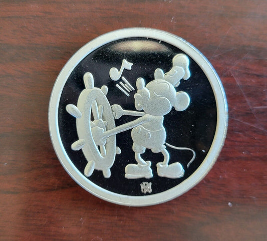 Disney Mickey Mouse Steamboat Willie 1oz. Collectible .999 Fine Silver Round