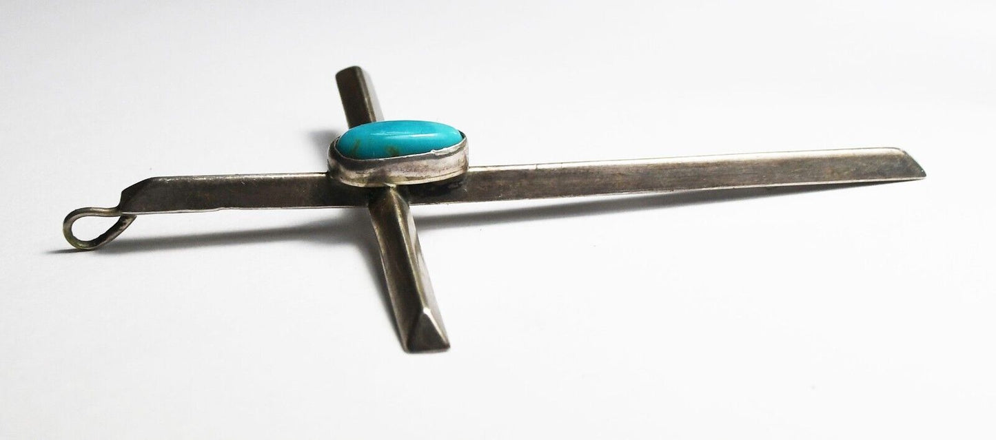 Sterling Silver Triangular Bar Large Cross Pendant 3.25" x 52mm
