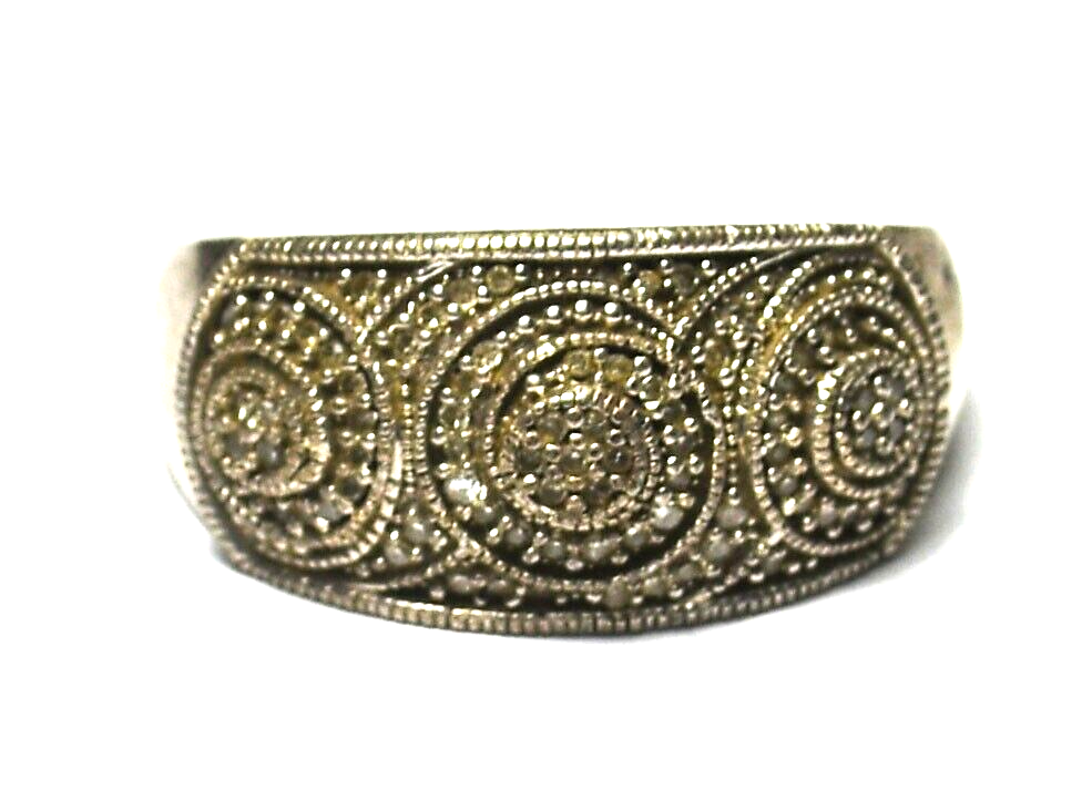 Sterling Silver Diamond Pave Cluster Ring 11mm Size 10.5