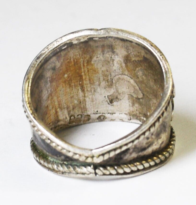 Sterling Silver Turquoise Scroll Ring 18mm Size 6.5