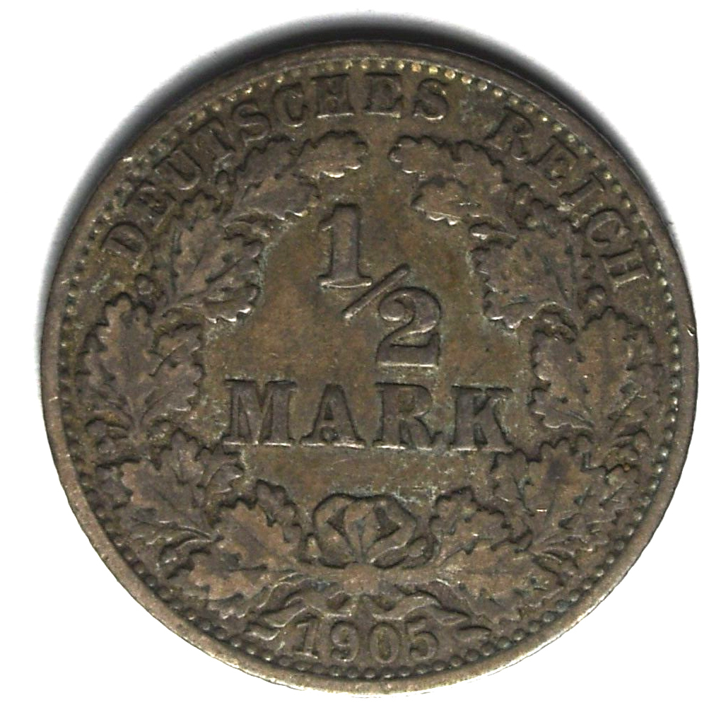1905 A Germany Empire Silver 1/2 Mark KM# 17