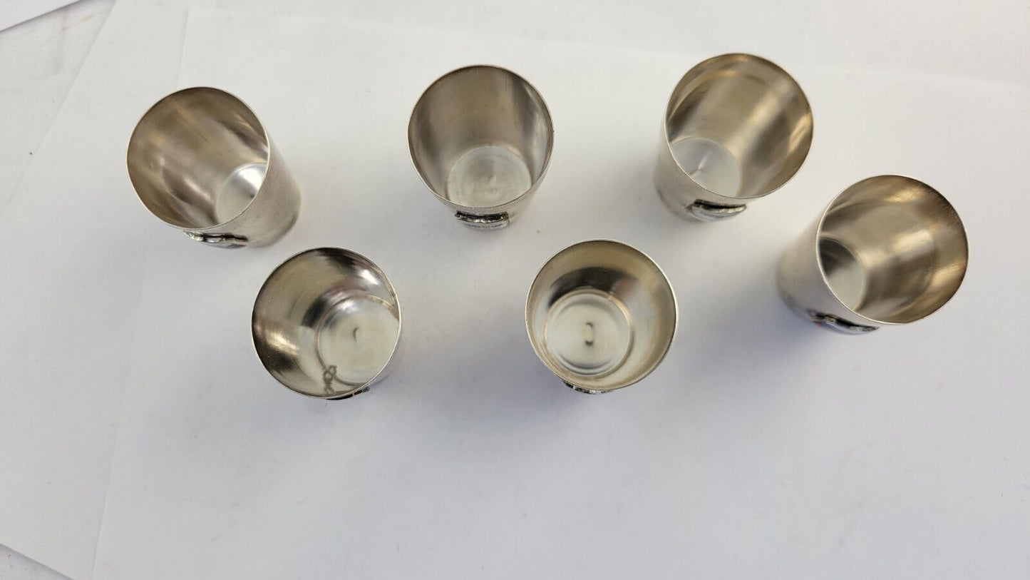 6pc. Sterling Souvenir Shot Glasses 2.4oz. Paris, Orleans, Versailles 1 3/8"