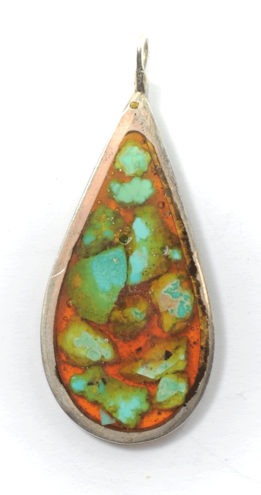 Sterling Silver Turquoise Large Chip Inlay Teardrop Pendant 18mm x 42mm