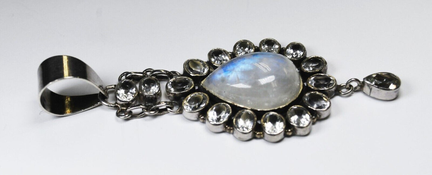 Sterling Aura Crackle Quartz Iridescent Teardrop Pendant 3-3/4" x 36mm