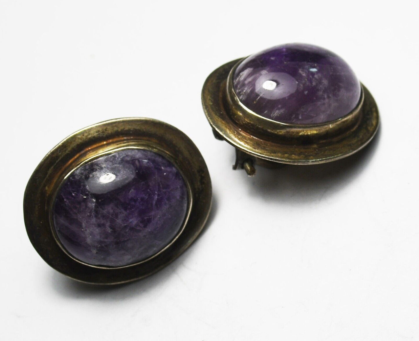 Sterling Silver Mexico Oval Amethyst Clip On Earrings 24mm x 21mm