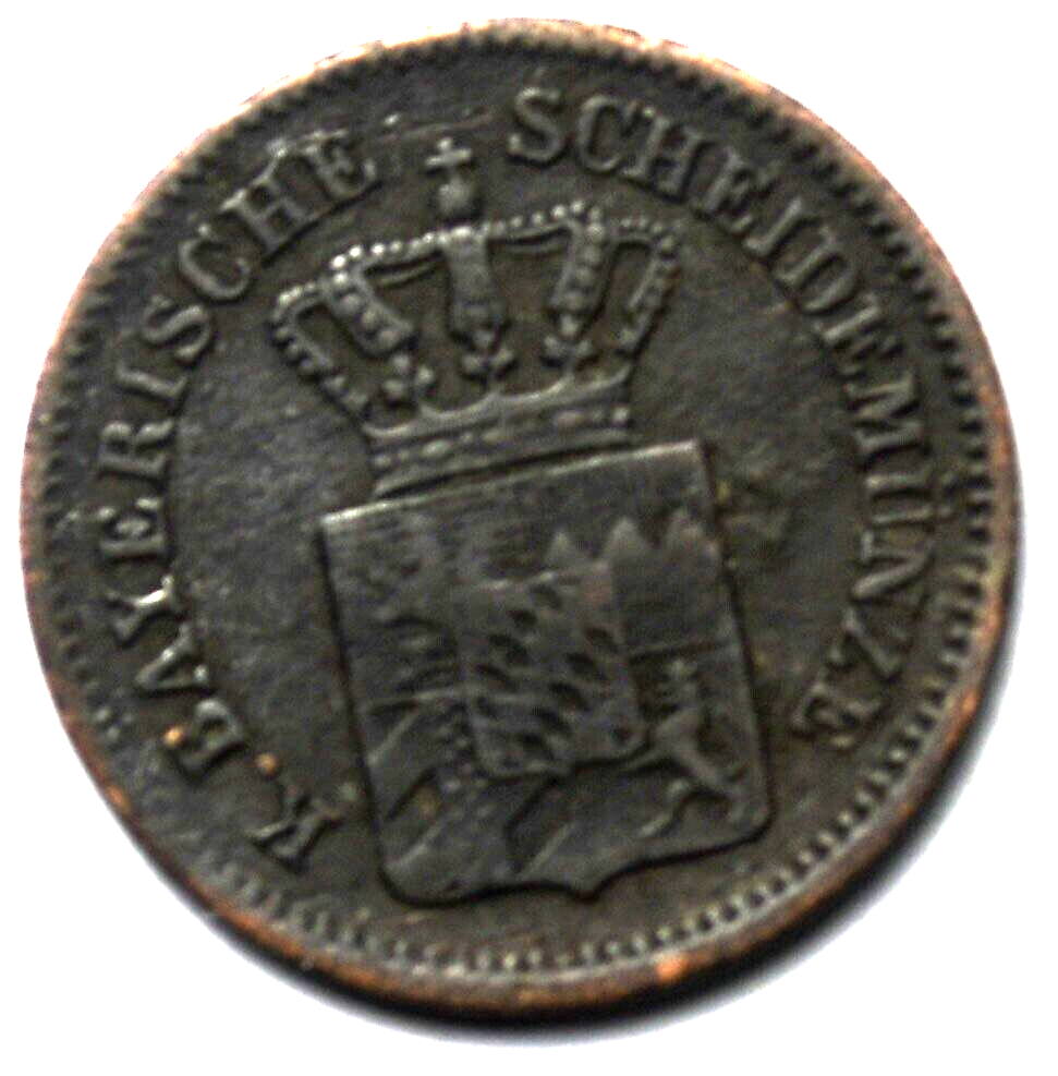 1865 German States One 1 Kreuzer KM# 873 Silver Coin