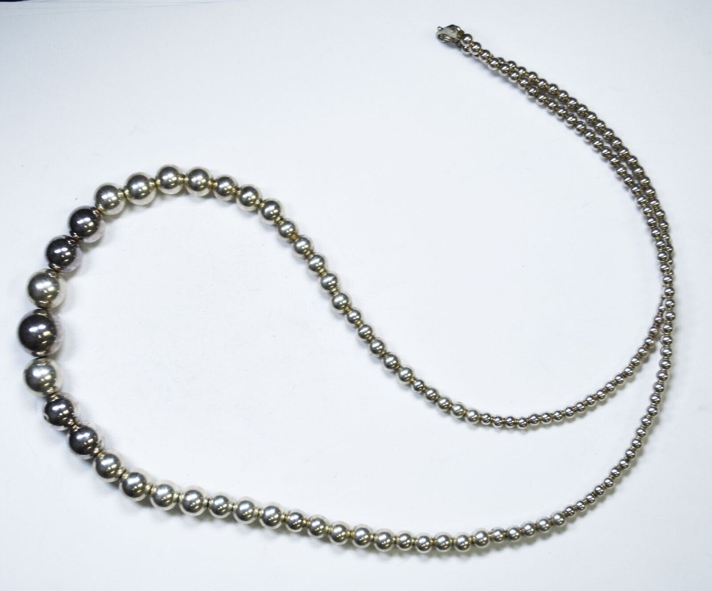 Sterling Silver Round Beaded Graduated 3.5-14mm Necklace 29"