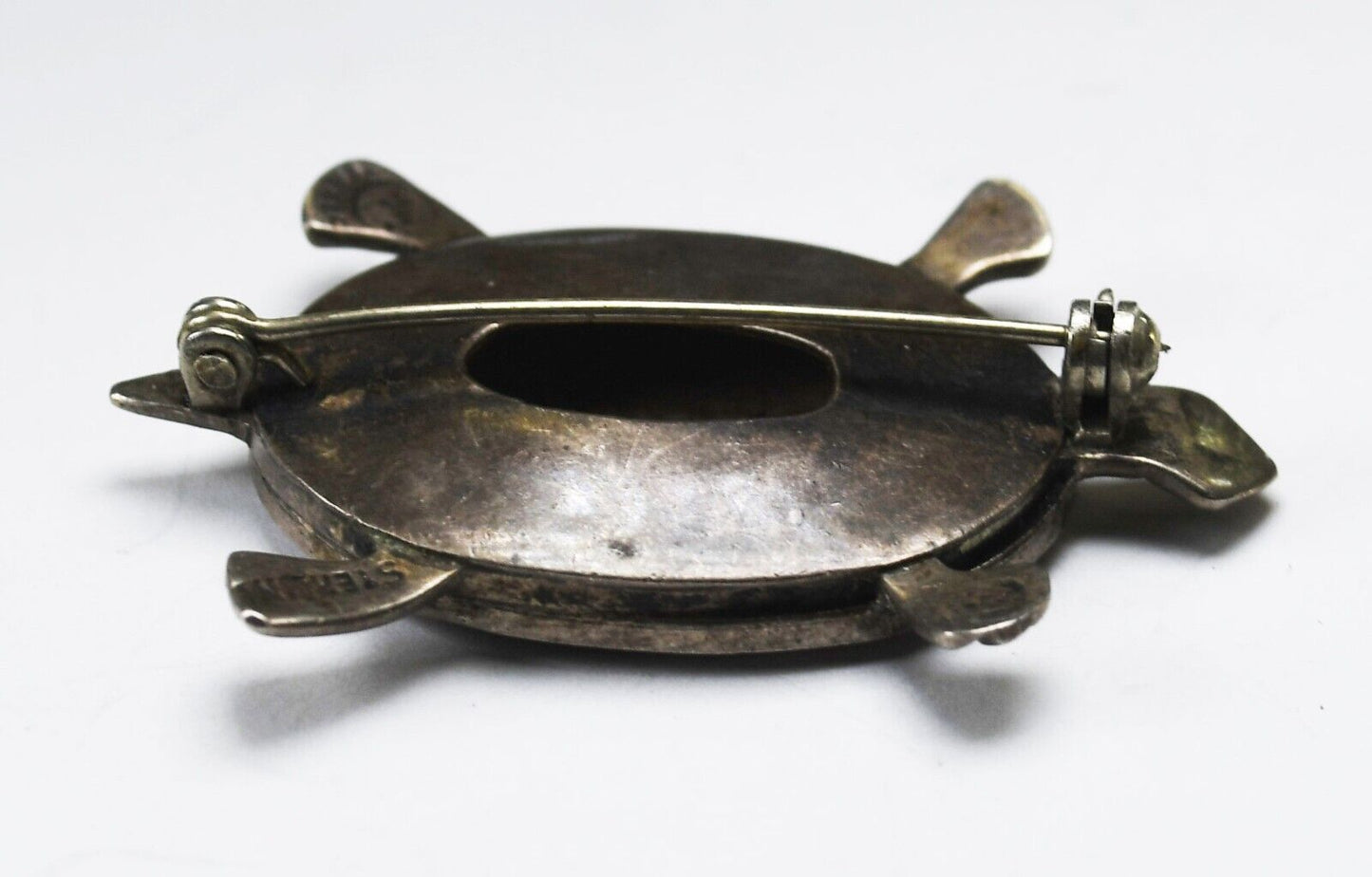 Sterling Silver Miguel Melendez Lapis Turtle Brooch Pin 44mm x 30mm