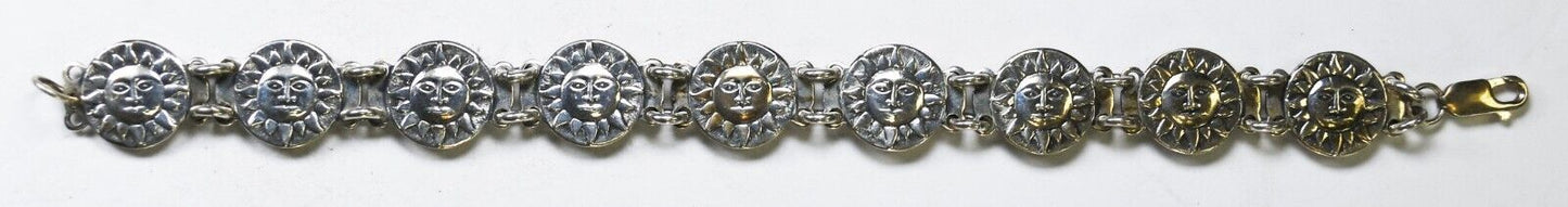 Sterling Silver Sun Round Link Bracelet 13mm 7" Wrist