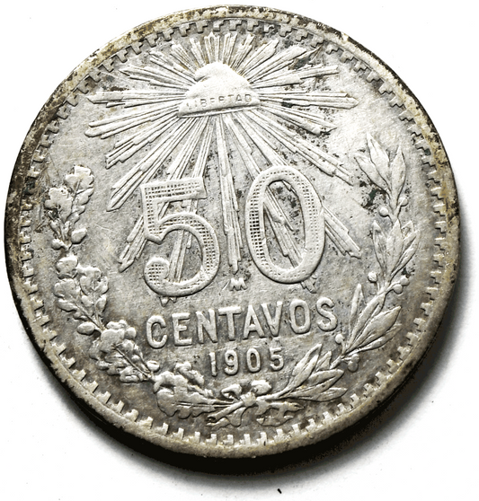 1905 Mexico Estados Unidos Mexicanos Fifty Centavos 50c Silver Coin KM#445
