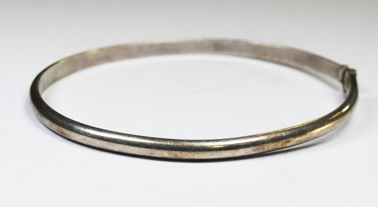 Sterling Silver Oval Hook Bangle Bracelet 4mm 7-1/4" Wrist