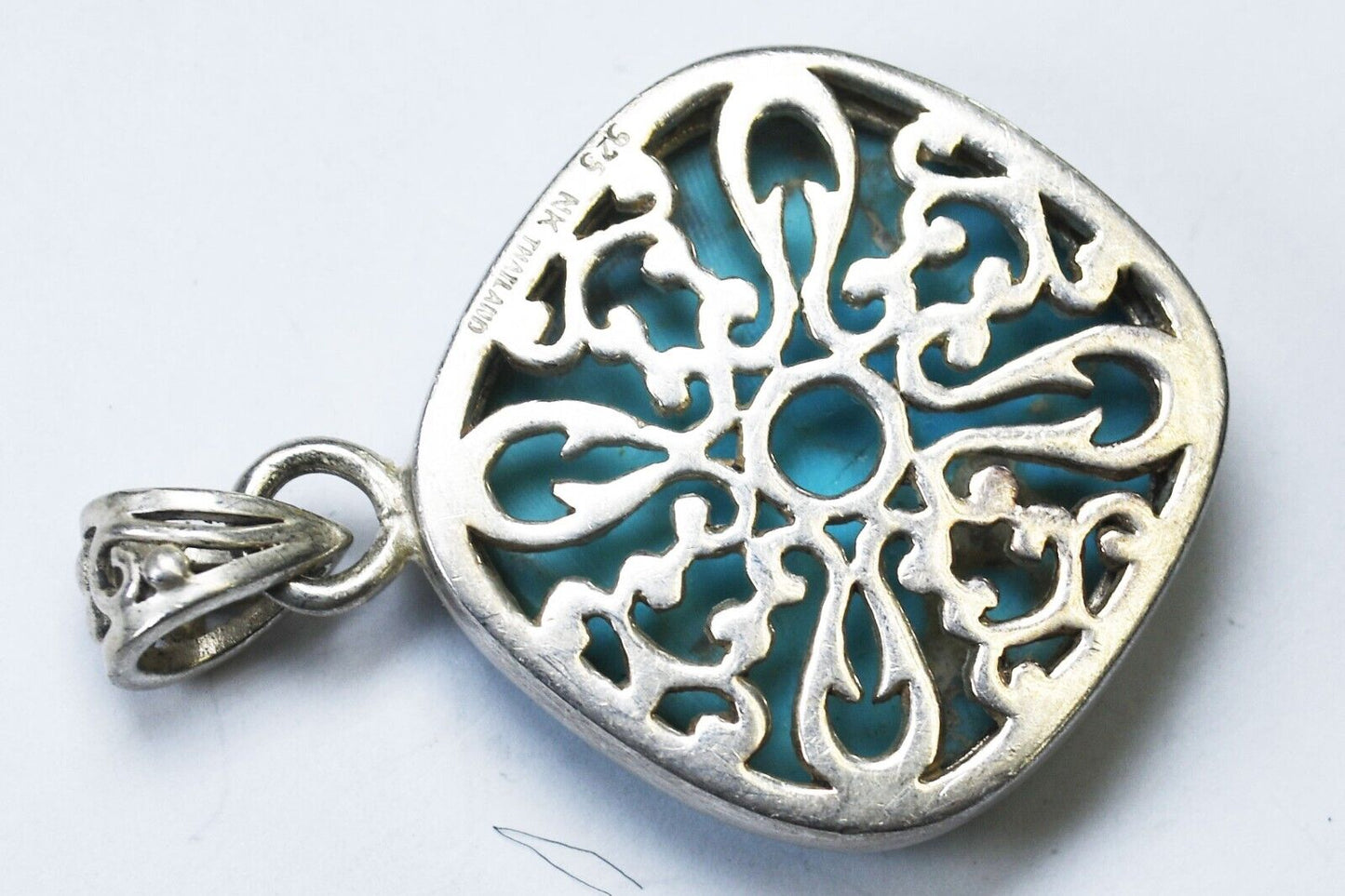 Sterling Silver NK Turquoise Rounded Square Pendant 47mm x 32mm