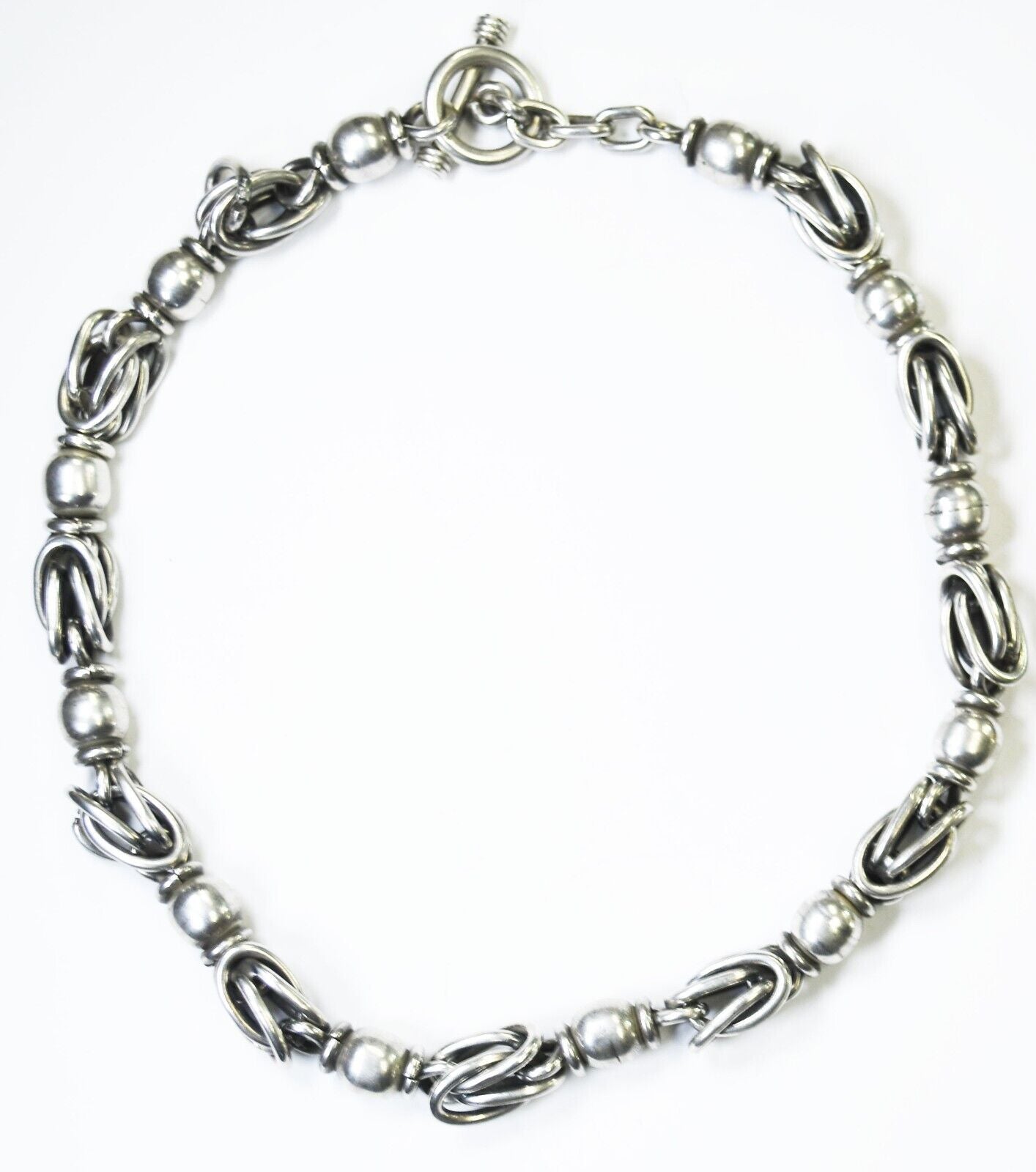 Sterling Silver Heavy 131g Knotted Hoop Link Toggle Necklace 11mm 18.25"
