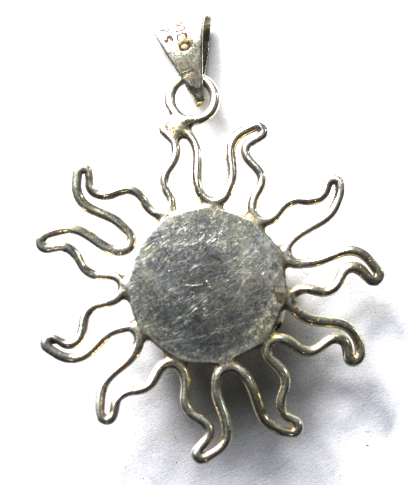 Sterling Silver Round White Tiger's Eye Moon Sun Wire Pendant 33mm x 43mm