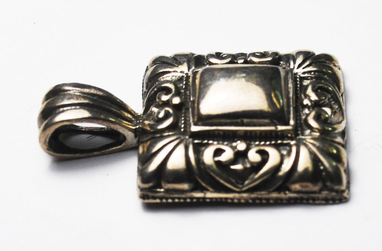 Sterling Silver Rectangle Heart Scroll Pendant 33mm x 20mm