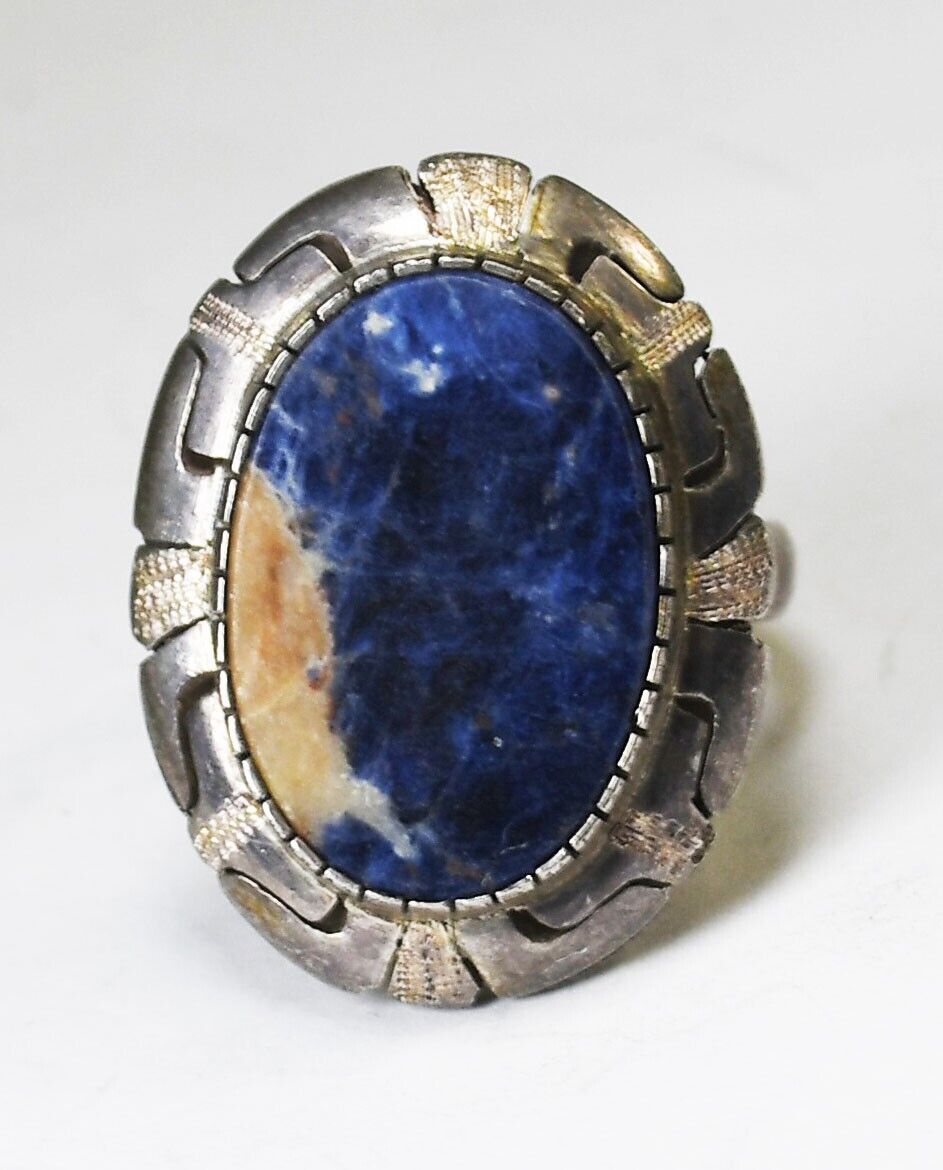 Sterling Silver Oval Sodalite Cutout Halo Ring 22mm Size 10.75