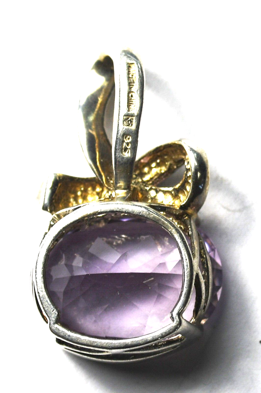 Sterling Silver Lace Bale Oval Purple Amethyst Pendant 30mm x 18mm