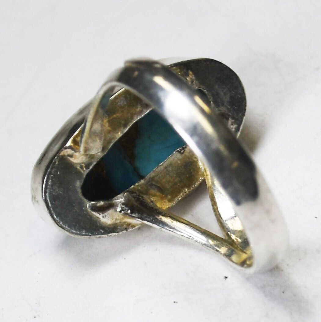 Sterling Silver Oval Turquoise Ring 21mm Size 8.25