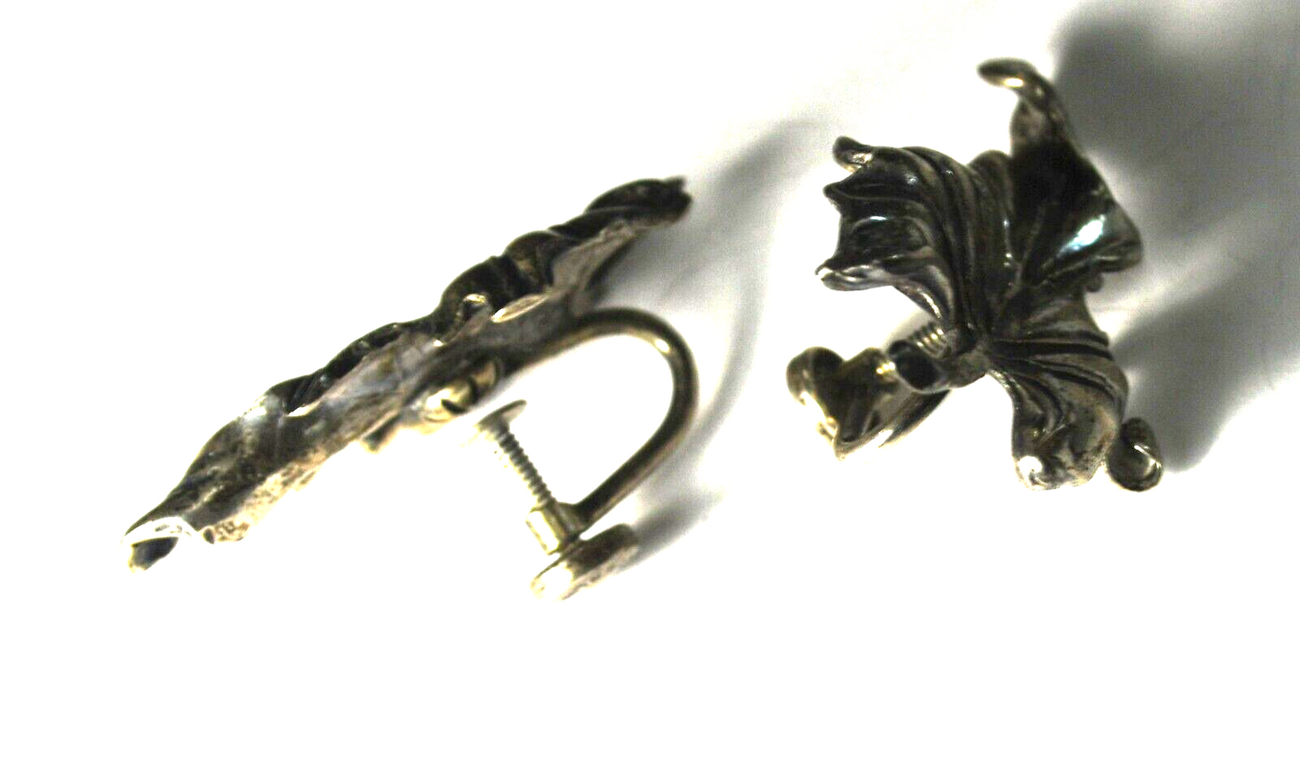 Sterling Silver Leaf Fall Foliage Screw Clip On Earrings 33mm x 21mm