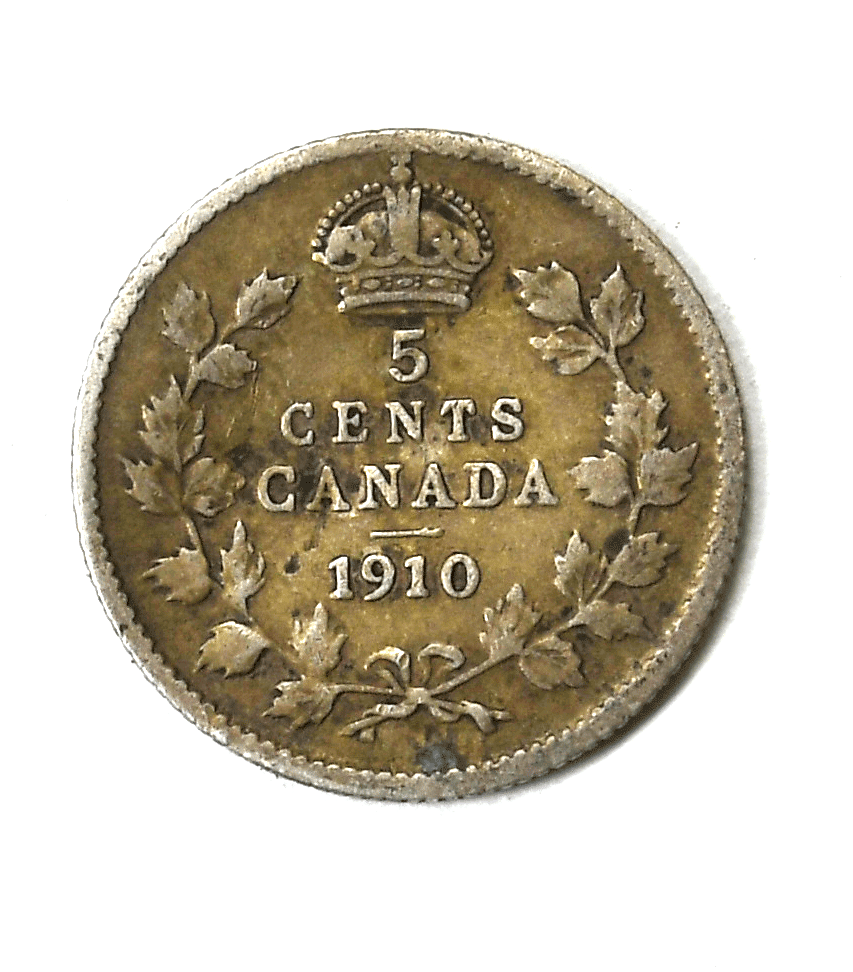 1910 Canada 5c Five Cents Silver Coin Half Dime Warped