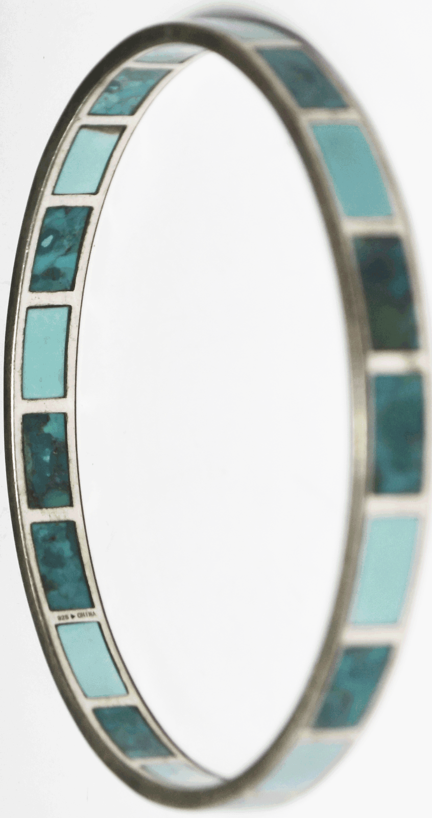 Sterling Silver Turquoise High Seas Inlay Large Bangle Bracelet B2828 7mm