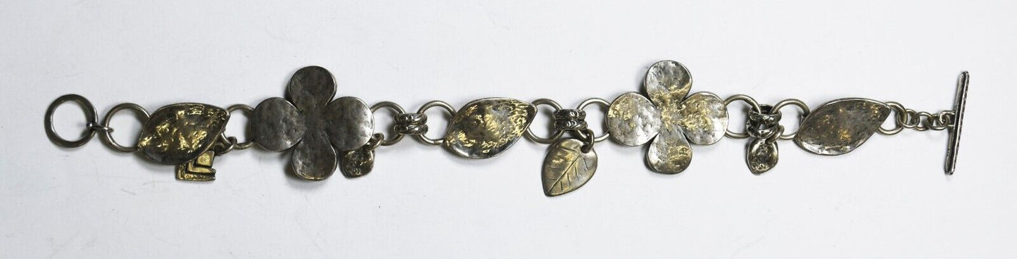 Sterling Silpada B1705 Hammered Clover Shamrock Toggle Bracelet 26mm 8.25"